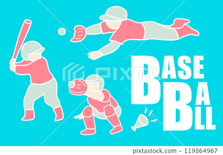 透過擊球、接球和防守來打棒球的人（3 種顏色） 119864967