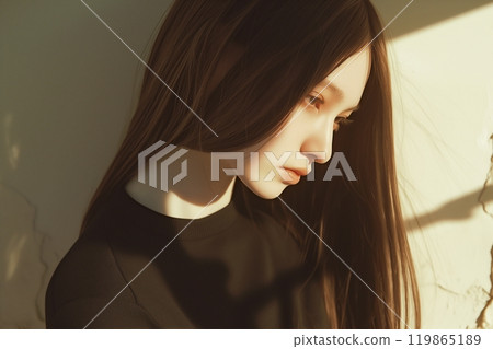 Beautiful female model with long hair and hairstyle "AI generated image" 119865189