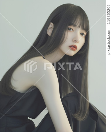 Beautiful female model with long hair and hairstyle "AI generated image" 119865203