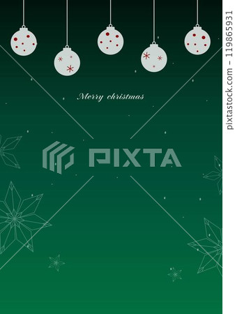 Vertical Christmas card with ornaments on green background 119865931
