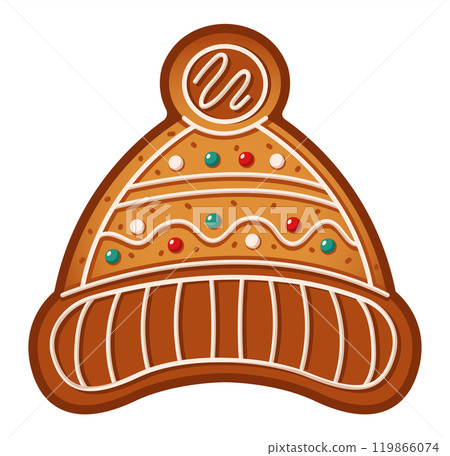 Gingerbread winter hat with glaze flat color vector object 119866074