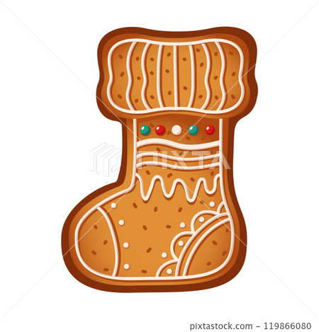 Gingerbread in form of Christmas sock flat vector object Gingerbread in form of Christmas sock flat vector object 119866080