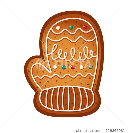 Gingerbread mitten adorned with glaze flat vector object Gingerbread mitten adorned with glaze flat vector object 119866081