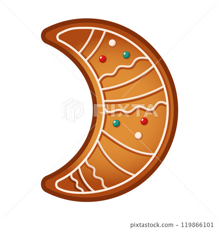 Gingerbread moon biscuit with sweet glaze flat vector object 119866101