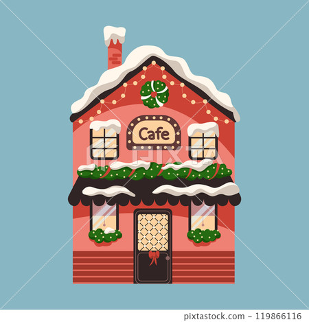 Cafe with New Year decorations flat color vector object 119866116