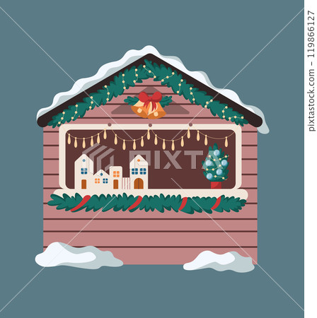 Fair stall with festive decorations flat color vector object 119866127