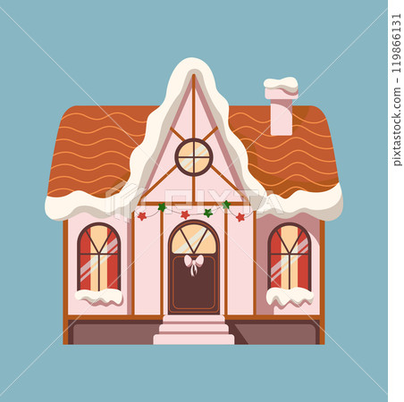 Welcoming house with bow on door flat color vector object 119866131