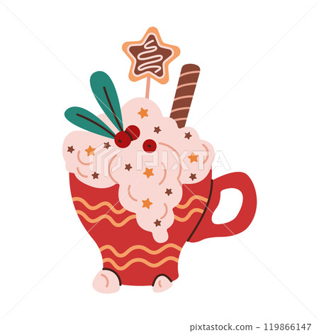 Christmas drink with waffle straw flat color vector object Christmas drink with waffle straw flat color vector object 119866147