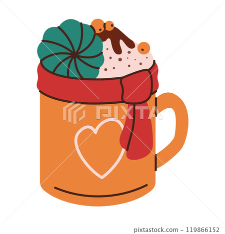 Christmas drink with sweet topping flat color vector object Christmas drink with sweet topping flat color vector object 119866152