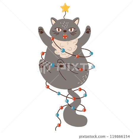 Cat in Christmas light garland flat color vector character 119866154