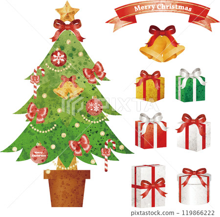 聖誕節聖誕樹鈴禮物手繪模擬觸控水彩插畫素材 119866222