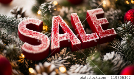 AI 生成的年終促銷公告文字區塊圖像排列得像聖誕樹上的裝飾。 119866362