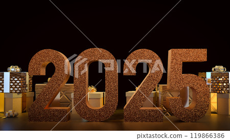 The 2025 number and gift box for new year or celebration concept 3d rendering. The 2025 number and gift box for new year or celebration concept 3d rendering. 119866386