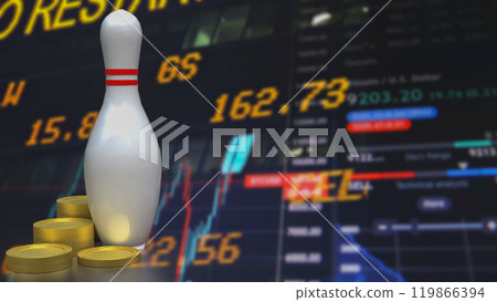 The pin bowling and coins for Business concept 3d rendering. The pin bowling and coins for Business concept 3d rendering. 119866394