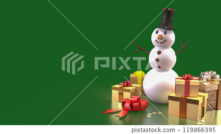 The Snow man and gift box for christmas or celebration concept 3d rendering. The Snow man and gift box for christmas or celebration concept 3d rendering. 119866395