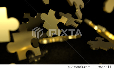 The Gold Jigsaw on Black background  for Business or technology concept 3d rendering. 119866411