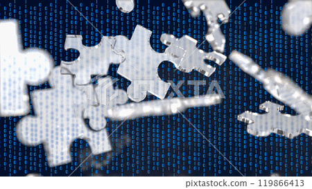 The Silver Jigsaw on Black background for Business or technology concept 3d rendering. The Silver Jigsaw on Black background for Business or technology concept 3d rendering. 119866413