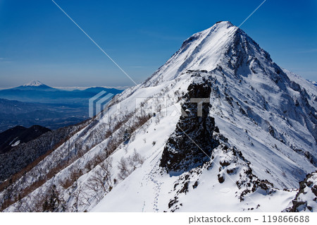 Winter in the Yatsugatake mountain range, Mount Akadake and Mount Fuji 119866688
