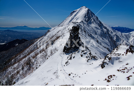 Winter in the Yatsugatake mountain range, Mount Akadake and Mount Fuji 119866689