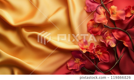美麗的布料和花朵背景，圖像 119866826