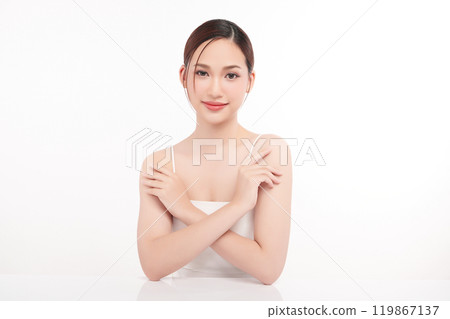 Beautiful young asian woman with clean fresh skin on white background, Face care, Facial treatment, Cosmetology, beauty and spa, Asian women portrait. 119867137