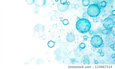 Abstract splash of crystal-clear water droplets against a white background, showcasing freshness, purity, and natural energy 119867314