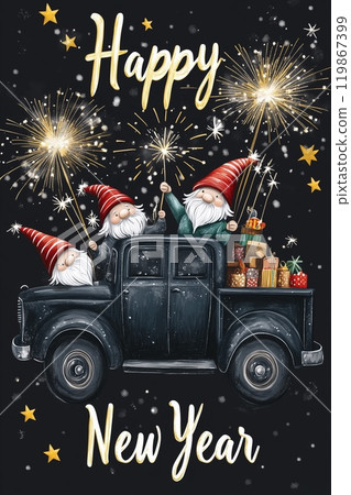 黑色背景與聖誕快樂信件和聖誕老人和煙火 黑色背景與聖誕快樂信件和聖誕老人和煙火 119867399