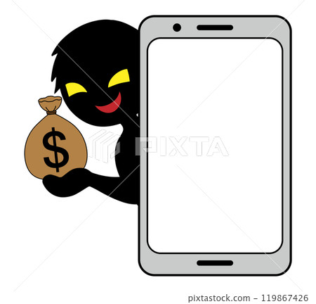 Dangerous image material of a villain with money and a smartphone 119867426
