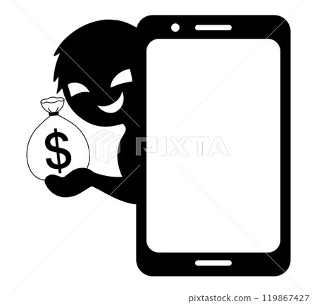 Dangerous image material of a villain with money and a smartphone 119867427