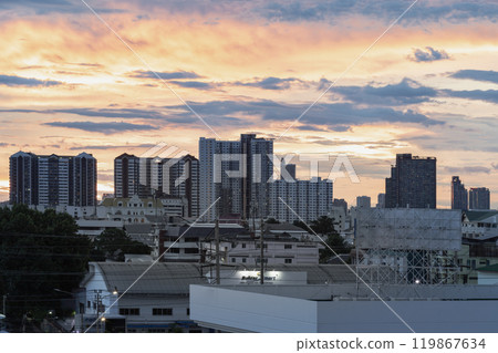 Beautiful Clouds in the Sky over Large Metropolitan City of Bangkok. 119867634