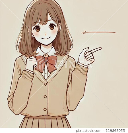 An AI that generates images of a smiling high school girl pointing with a gentle touch An AI that generates images of a smiling high school girl pointing with a gentle touch 119868055