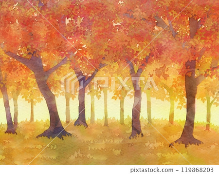 Autumn leaves forest watercolor landscape illustration autumn 119868203