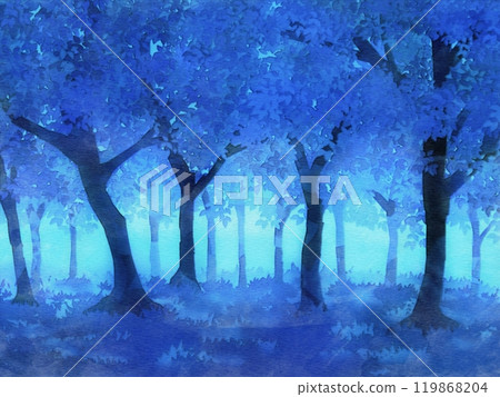 Blue night forest watercolor landscape illustration 119868204