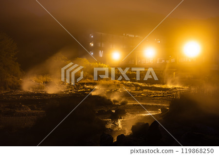 Unzen Hell: Kiyoshichi Hell, illuminated at night [Unzen City, Nagasaki Prefecture] 119868250