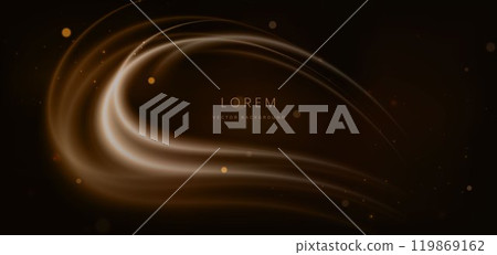 Abstract glowing brown curved lines on dark background with lighting effect glitter and sparkle. Abstract glowing brown curved lines on dark background with lighting effect glitter and sparkle. 119869162