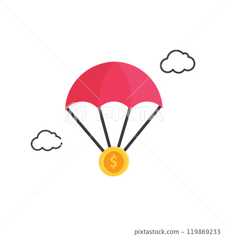 Red parachute holding gold coin Red parachute holding gold coin 119869233