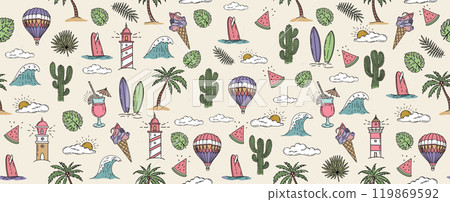 Hello Summer, hand drawn illustration. Hello Summer, hand drawn illustration. 119869592