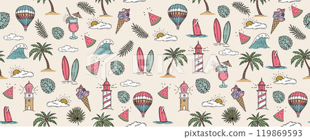 Hello Summer, hand drawn illustration.	 119869593