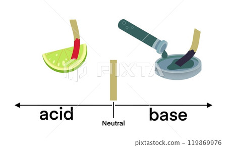 acid and base testing using litmus paper. On the left, a lime shows the acidic reaction with red litmus paper, a basic solution turns the litmus paper blue, pH scale indicating, chemistry lessons 119869976