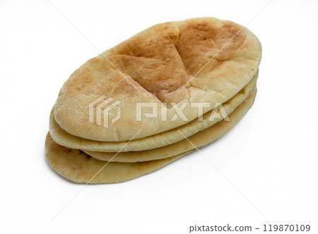 Pita on a kitchen set, on a white background, top view, flat lay 119870109