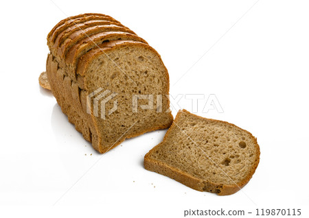Sliced crusty whole grain bread isolated on white Sliced crusty whole grain bread isolated on white 119870115