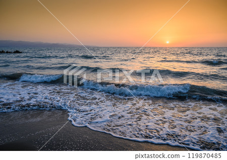 orange sunset over the Mediterranean sea in Cyprus 119870485