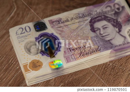 Closeup of english pounds banknotes 1 119870501