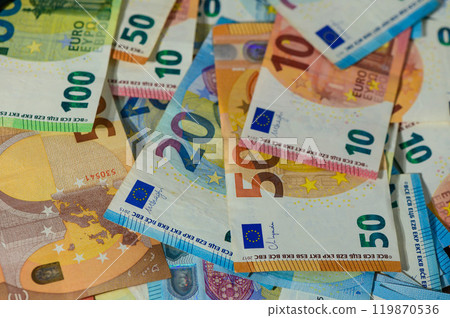 Close-up of European union currency. 1 119870536