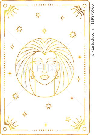 Tarot card with virgo zodiac style. Simple line art style. 119870560