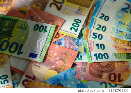 Finance background of different euro bills. European money 3 119870584