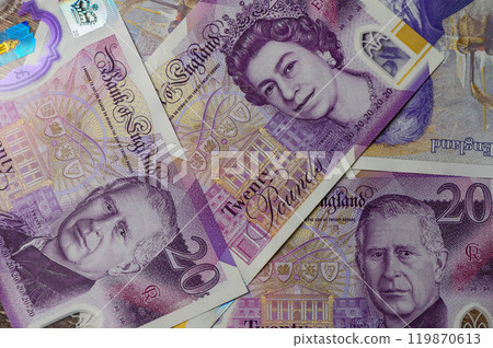 Closeup of 20 Pound sterling banknote 1 Closeup of 20 Pound sterling banknote 1 119870613