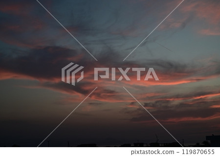 Beautiful vacation picture with blue sky, orange sunset and blue mediterranean sea 119870655