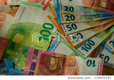 Finance background of different euro bills. European money Finance background of different euro bills. European money 119870785