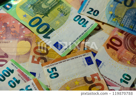 Close-up of European union currency. 119870788